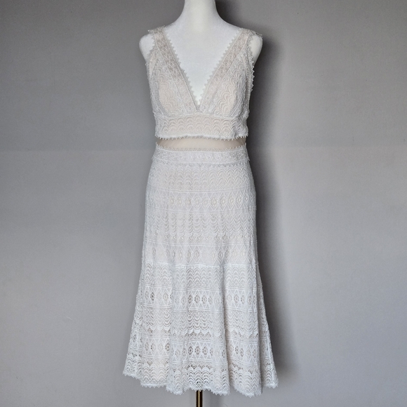 Tadashi Shoji ADELINA Unconventional Lace Floral Midi Dress Ivory Petal Size 4 - Picture 12 of 12